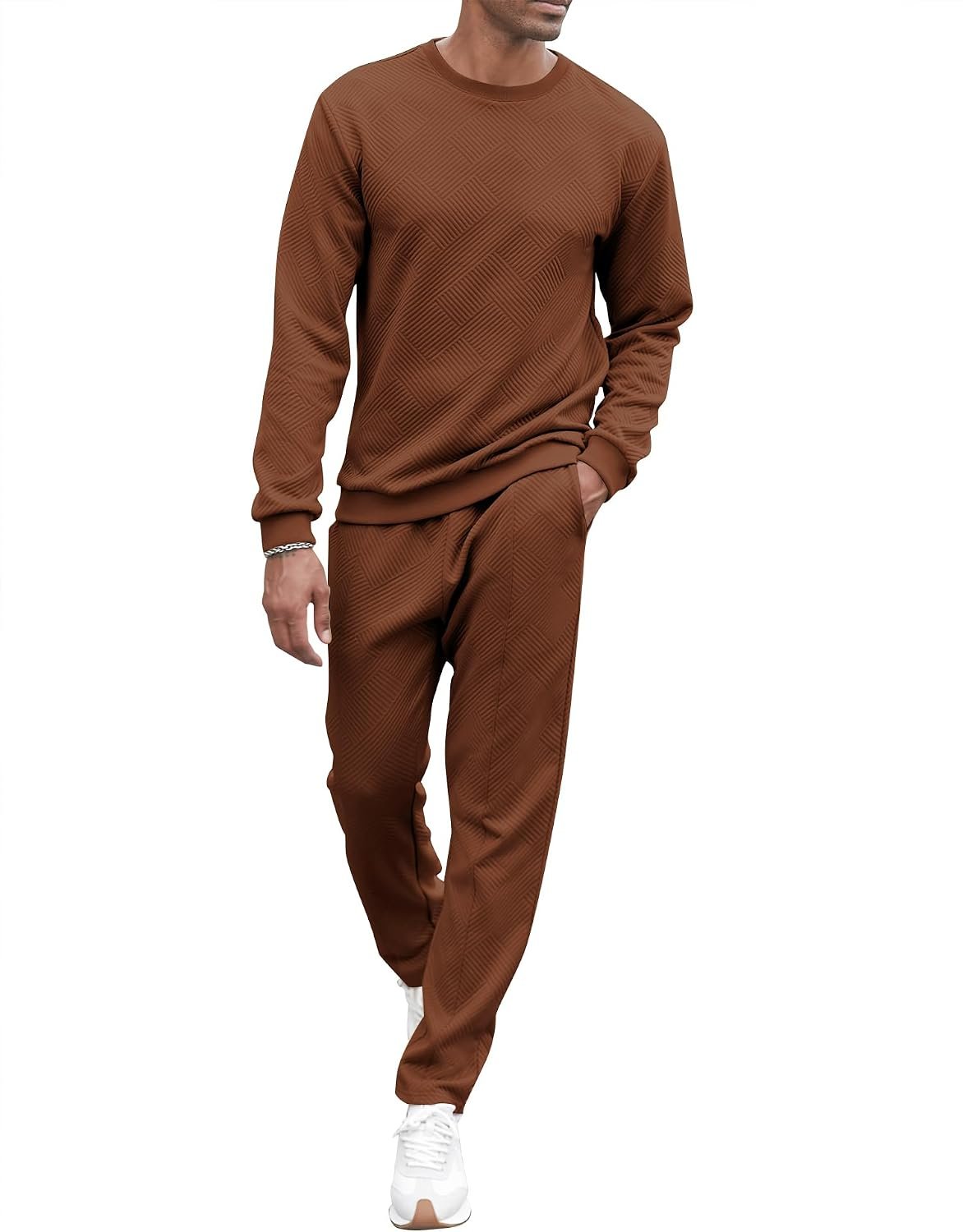Men's Tracksuit Knit Jacquard 2 Piece Long Sleeve Pullover Jogging Tracksuit Athletic running Casual Sportswear