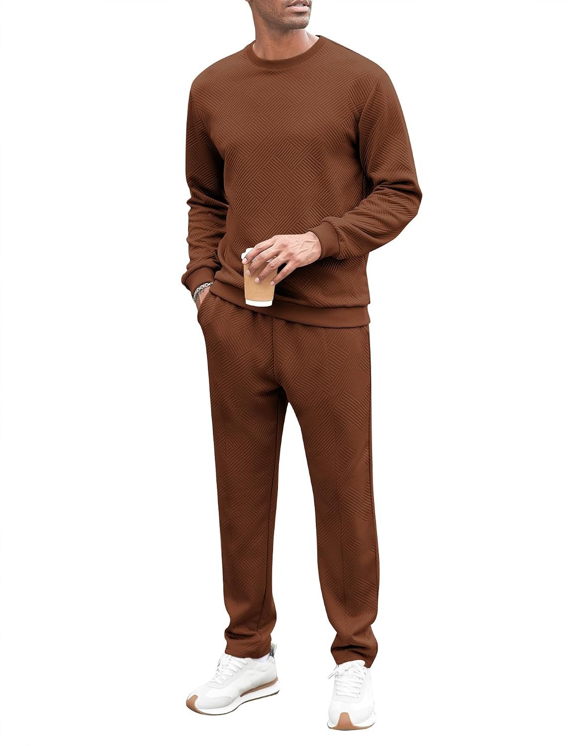 Men's Tracksuit Knit Jacquard 2 Piece Long Sleeve Pullover Jogging Tracksuit Athletic running Casual Sportswear - Image 2