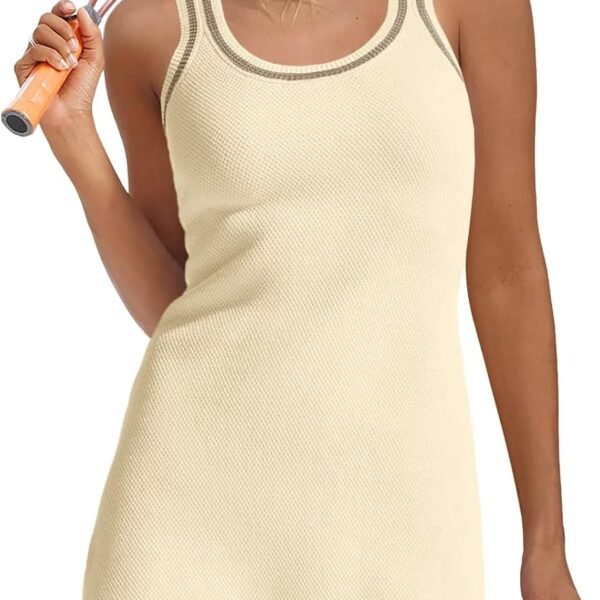 Womens Tennis Dress with Shorts Sleeveless Athletic Romper Dress Knit Active Dresses Workout Outfits