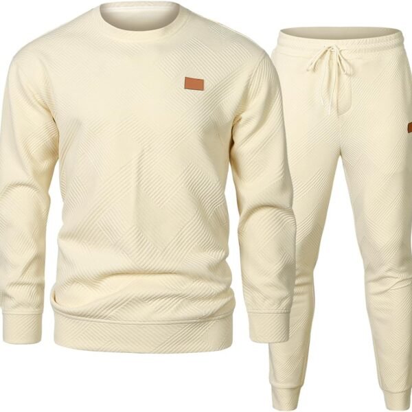Mens 2 Piece Outfits Knit Jacquard Pullover Sweatshirt Tracksuit & Joggers Sweatpants Sweatsuit Sets with Pockets