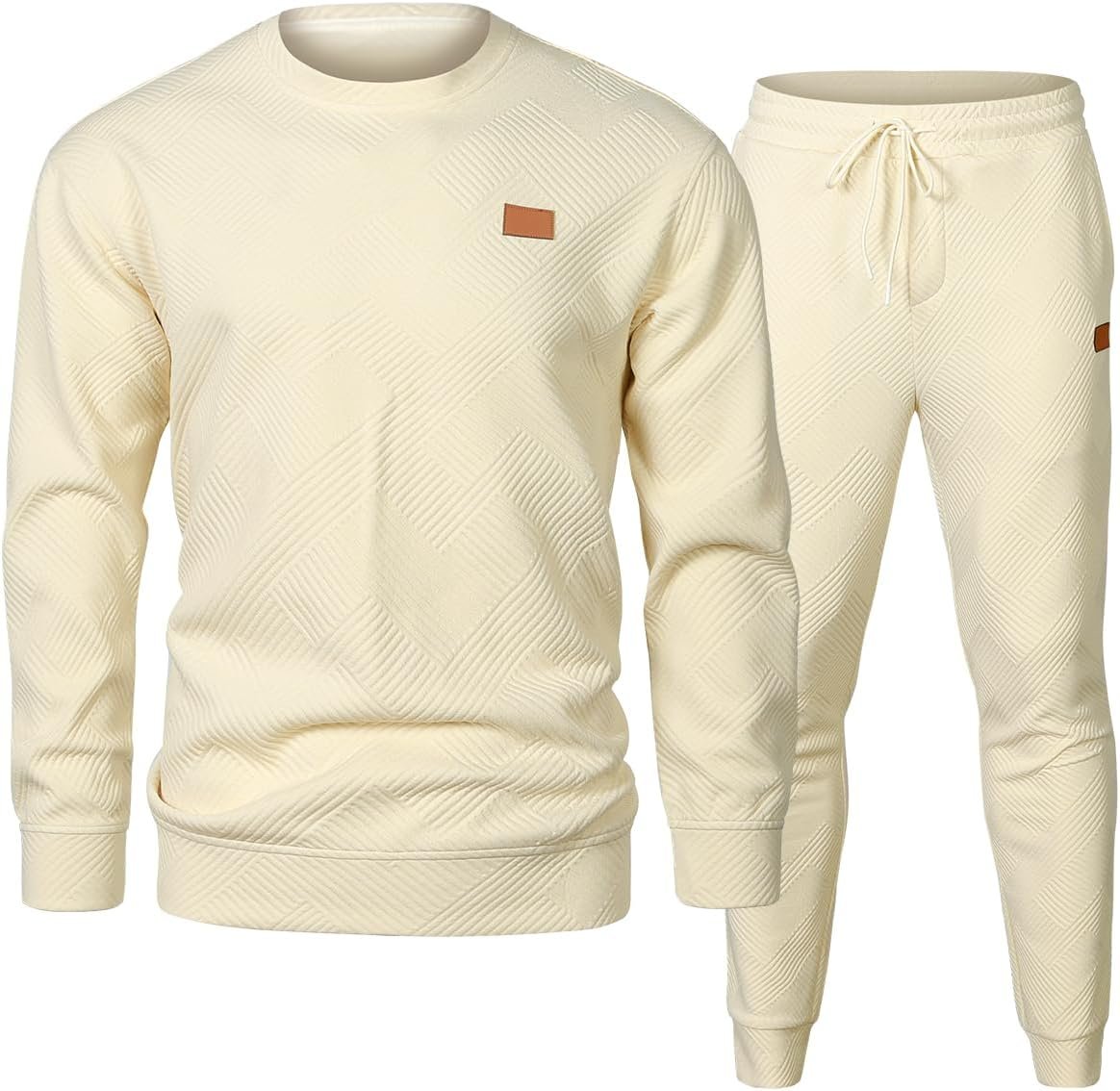 Mens 2 Piece Outfits Knit Jacquard Pullover Sweatshirt Tracksuit & Joggers Sweatpants Sweatsuit Sets with Pockets