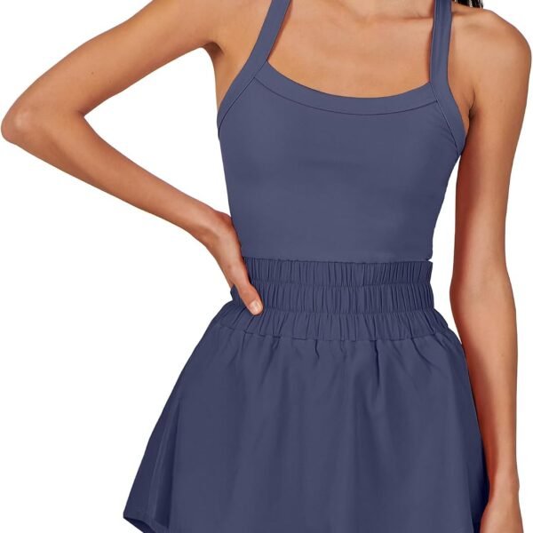 Womens Mini Tennis Dresses Skort Summer Sleeveless One Piece Workout Romper Dress with Shorts Athletic 2025 Outfit