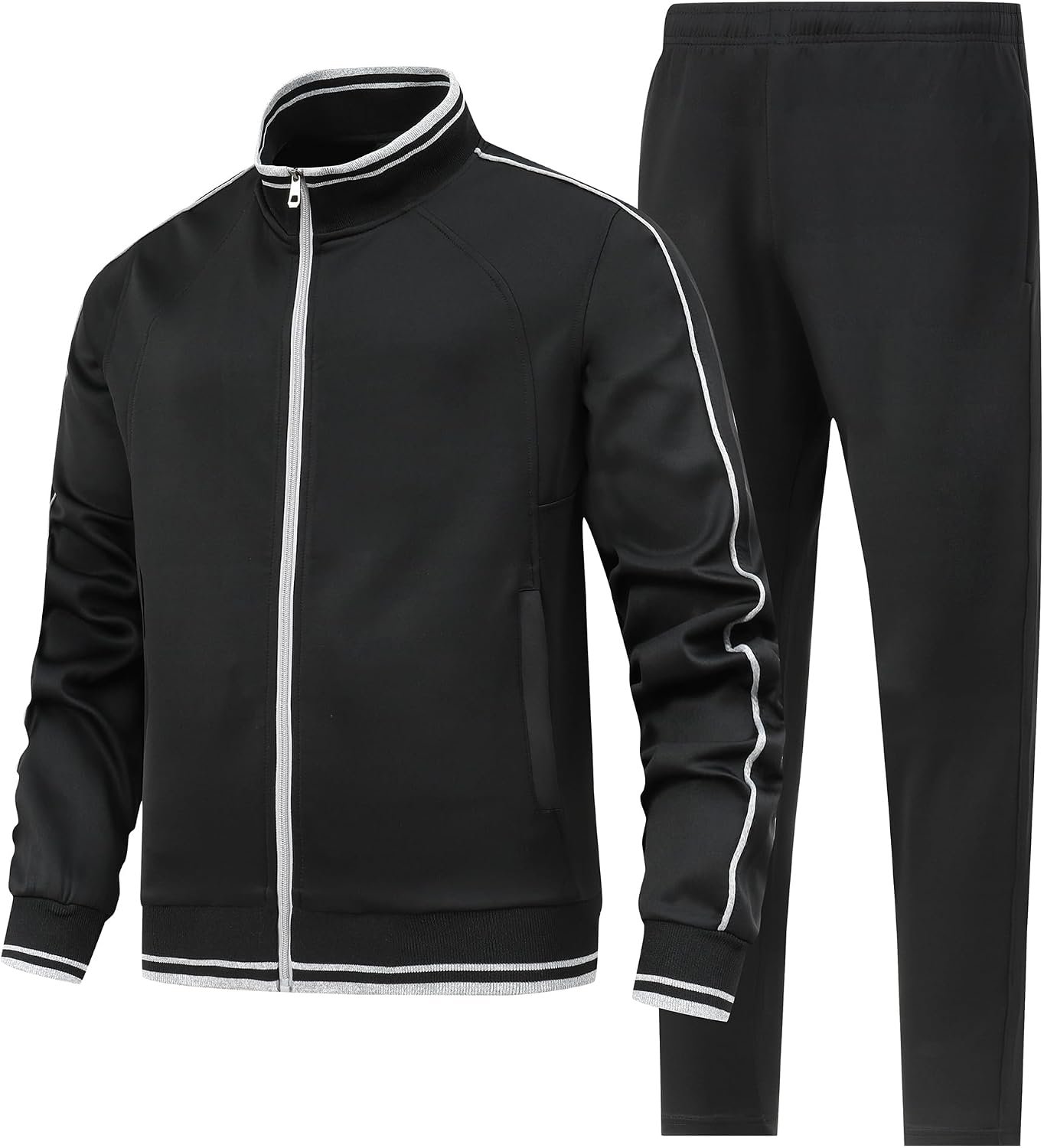 Men's 2 Pieces Athletic Tracksuit Full-Zip Workout Sweatsuit with Active Jackets and Pants