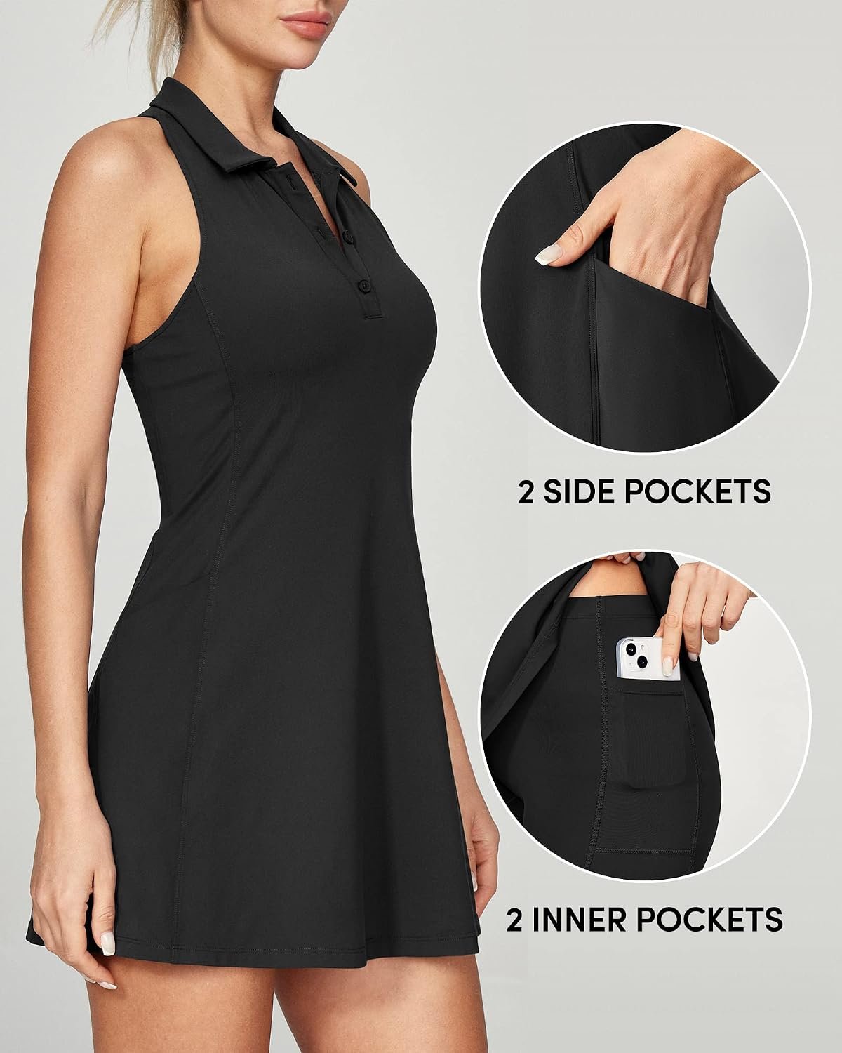 Tennis Dresses for Women Golf Dress with Shorts Underneath Built-in Bra Workout Exercise Athletic Dress with Pockets - Image 2