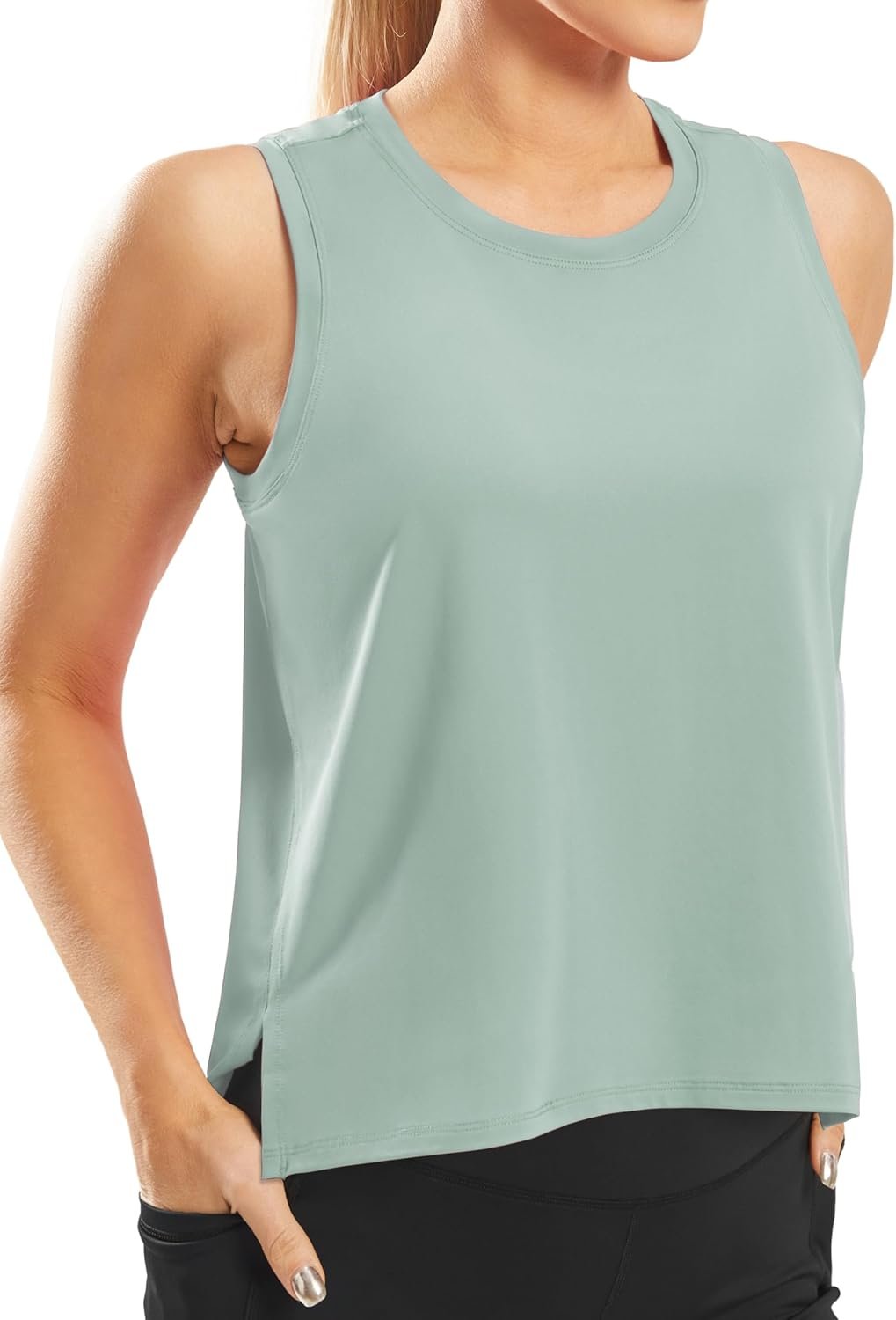 Ice Silk Crop Workout Tank Tops for Women Cool-Dry Sleeveless Loose Fit Yoga Shirts
