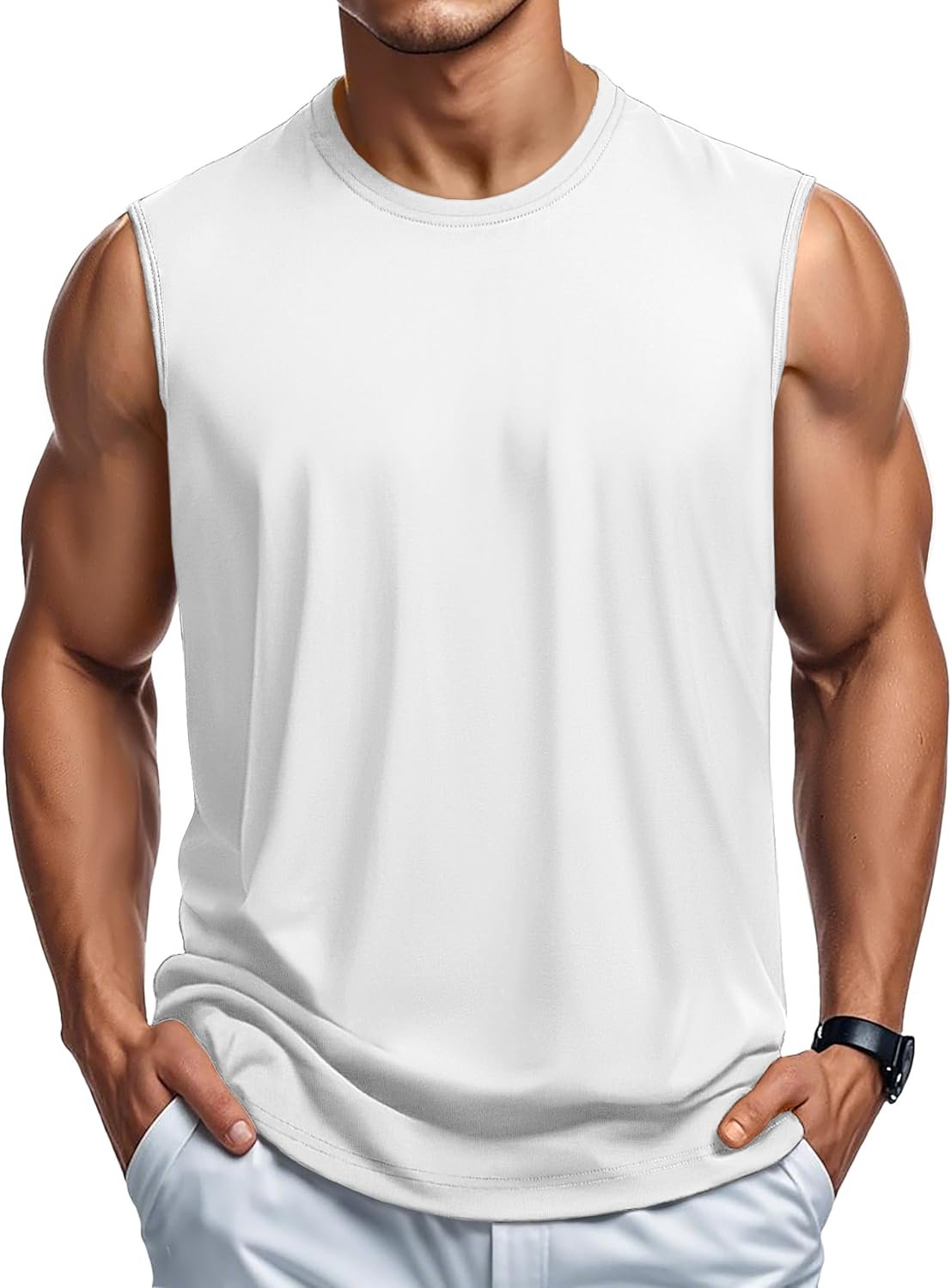 Men's Tank Top Cotton Muscle Workout Gym Shirts Moisture Wicking Lightweight Summer Casual Sleeveless Shirts