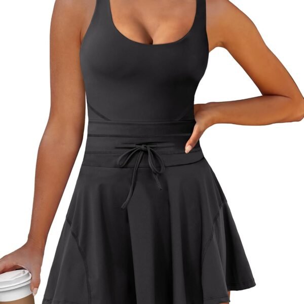 Women's Tennis Mini Dresses Workout Built in Shorts Golf Athletic Sleeveless One Piece Summer Active Romper Dress