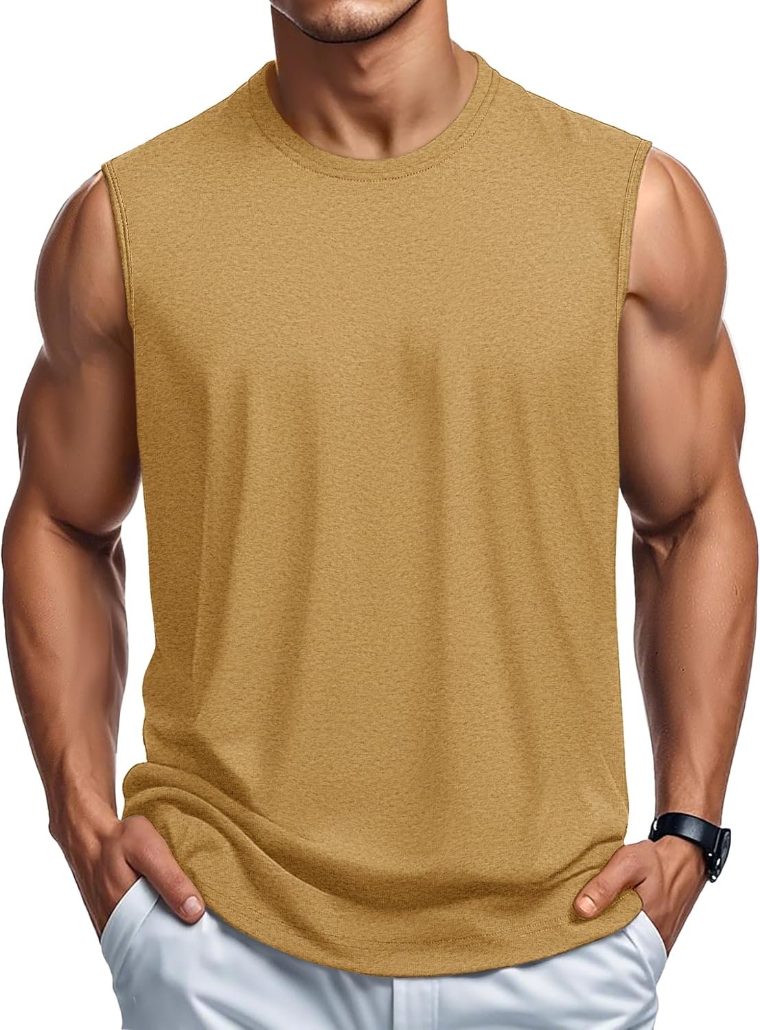 Men's Tank Top Cotton Muscle Workout Gym Shirts Moisture Wicking Lightweight Summer Casual Sleeveless Shirts