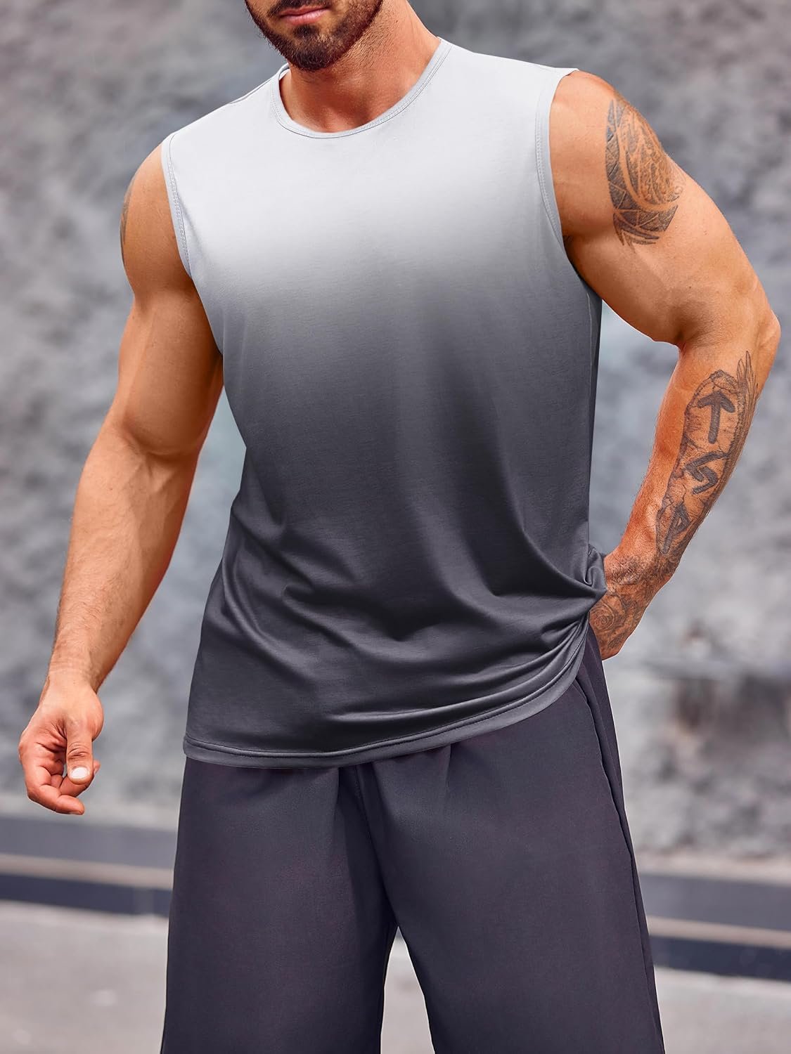 Mens Sleeveless Tank Tops Workout Muscle Gym T Shirts Crew Neck Gradient Tee Tops - Image 2